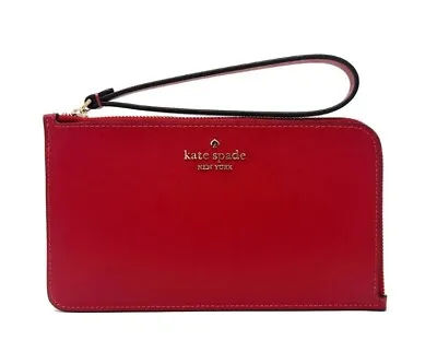Kate Spade Lucy Medium L-Zip Leather Wristlet Candied Cherry Red KD546 $139 NWT • $40