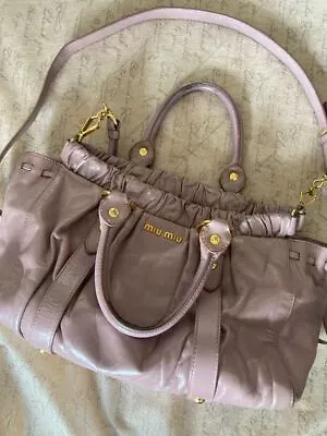 MIU MIU Vitello Lux Gather 2WAY Handbag Shoulder Bag Pink From Japan Used • $127.50
