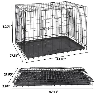 $73.58 • Buy 42  Large Dog Crate Kennel Folding Pet Cage 2 Door With Tray Indoor Dog House