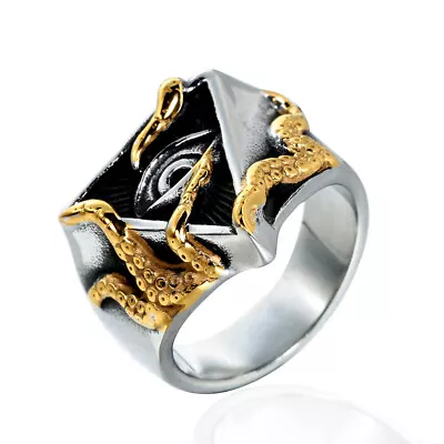 Vintage Freemason Pyramid God Eye Ring Stainless Steel Masonic Ring Size 7-13 • $12.98