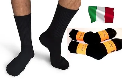 Davido Mens Socks Crew Made In Italy 100% Cotton 6 Pairs Black Size 13-15 • $23.50