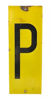 Vintage Yellow Black Porcelain Enameled Gas Station  P  Sign 16 X 6 Inches • $24.99