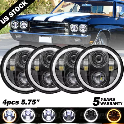 4PCS 5 3/4  5.75 Projector Round LED Headlights Sealed Beam Halo Ring Lamp Bulbs • $99.89