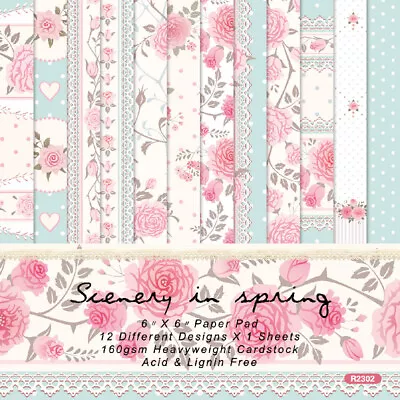 12Pc 6  Flower Single Sided Pattern Paper Pad Scrapbooking Craft Diary Album Pad • £3.41