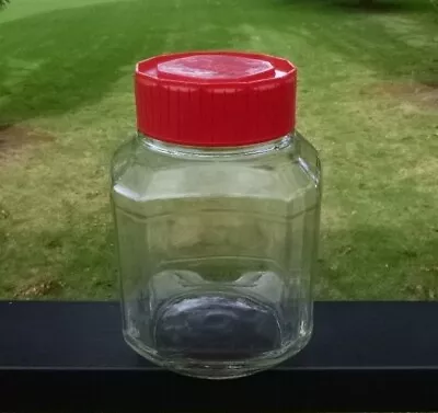 Vintage Retro Clear Glass Maxwell House Coffee Storage Canister Jar & Red Lid • $18