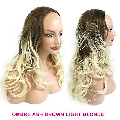 Ladies 3/4 Half Wig Ash Brown / Blonde Ombre Wavy 22  Heat Resistant • £15.99