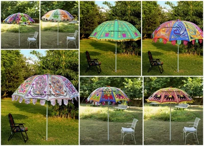 $164.99 • Buy Sun Shade Patio Garden Beach Indian Hand Embroidered Parasol Garden Umbrella 72 