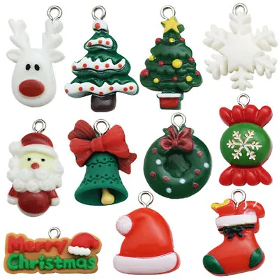 10X Resin Christmas Tree Snowflake Deer Snowman Pendant DIY Keychain Accessories • $1.86