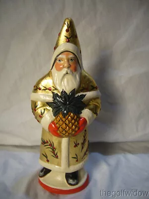 $260 • Buy Vaillancourt Folk Art Traditional Gold Santa Holding A Pineapple Signed By Judi