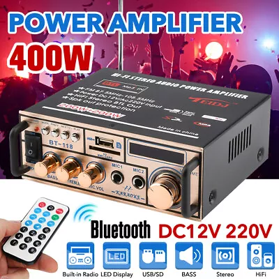 400W 2 Channel Bluetooth Mini HIFI Power Amplifier Audio Stereo Amp Home Car FM • £28.49