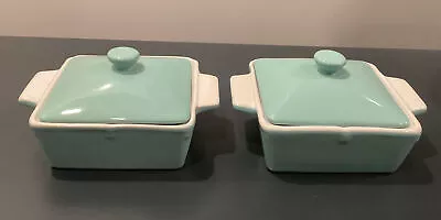 Martha Stewart Turquoise 5  Square Ceramic Baking Dishes With Lids - Set Of 2 • $26