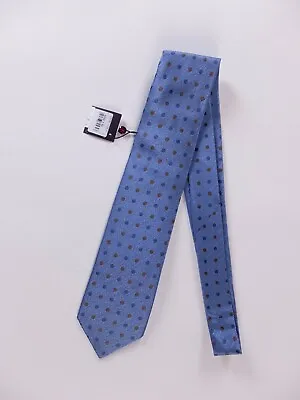 ISAIA Napoli Blue 7-fold Polka Dots Motif Silk Neck Tie Authentic NWT Italy • $95