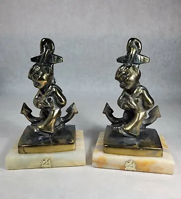 Vintage New Diamond Solid Brass & White Onyx Bookends Sailor Anchor MCM RARE!!! • $29.50