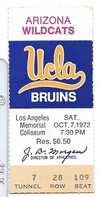 UCLA Bruins Vs Arizona Wildcats Football Ticket Stub 10/7/72 UCLA Wins 42-21 • $20