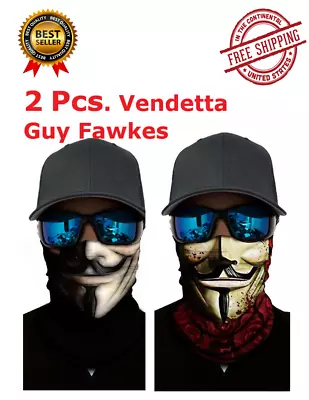 2 Pcs. Vendetta Face Mask Bandana Neck Gaiter Guy Faux Anonymous  • $15.71