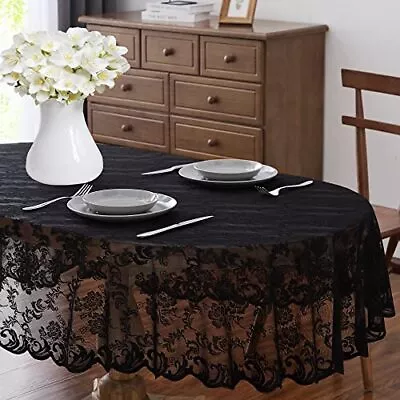 60 X 84 Inch Black Oval Lace Tablecloth. Classic Stylish Floral Pattern Is Id... • $28