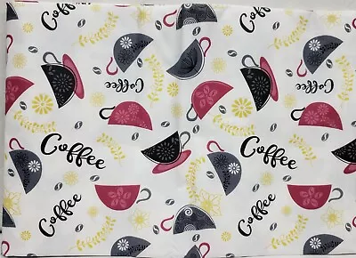 Heavy Flannel Back Vinyl Tablecloth 52  X 70  Oblong MULTICOLOR COFFEE CUPSHS • $15.99