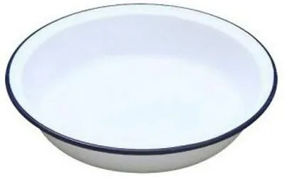 Falcon White Blue Trim Enamel Round Pie Baking Dish Tin 22cm • £8.99