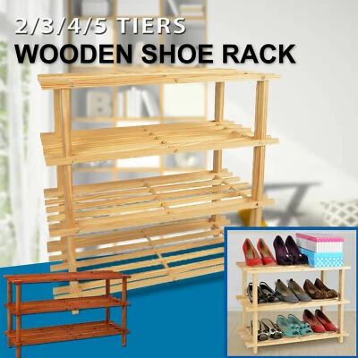 $24.95 • Buy 2/3/4/5 Tiers Shoe Rack Storage Wooden Organizer Shelf Shelves Stand 2-5 Tier