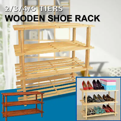 $22.45 • Buy 2/3/4/5 Tiers Shoe Rack Storage Wooden Organizer Shelf Shelves Stand 2-5 Tier