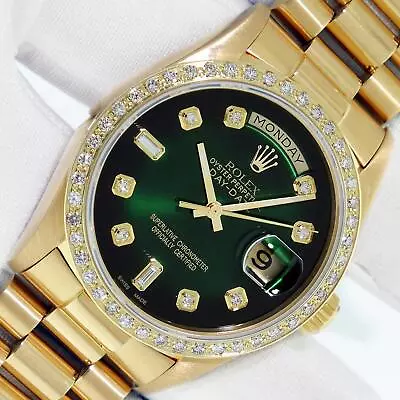 Rolex Day Date President 36mm 18 Karat Gold Green Diamond Dial Diamonds Bezel • £13615.67