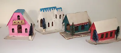 Vtg Christmas Cardboard Under The Tree Putz House (4) Mica • $23.99