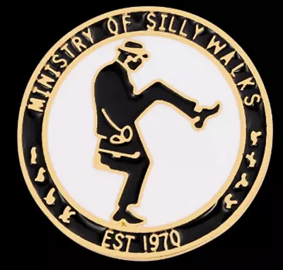 Ministry Of Silly Walks Pin Badge Monty Python John Cleese Black Gold Humour Old • $11.19