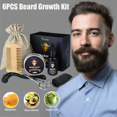 £10.96 • Buy 8Pcs Men Beard Growth Oil Grooming Kit Derma Roller Mustache Care Balm Scissor