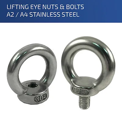 £388.80 • Buy M6 M8 M10 M12 M16 M20 M24 M30 Lifting Eye Nuts & Bolts A2 / A4 Stainless Steel