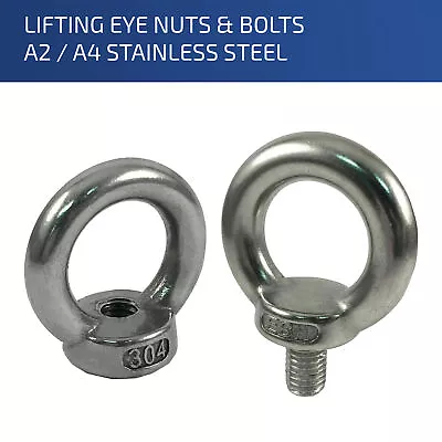 £388.80 • Buy M6 M8 M10 M12 M16 M20 M24 M30 Lifting Eye Nuts & Bolts A2 / A4 Stainless Steel