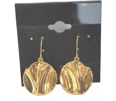 Vintage Monet Earrings Art Deco Polished Gold Tone Pierced Ear 1.5 Inch Drop • $13.99