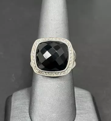 $1575 DAVID YURMAN STERLING LARGE 14mm ALBION BLACK ONYX DIAMOND ICE RING Size 8 • $800