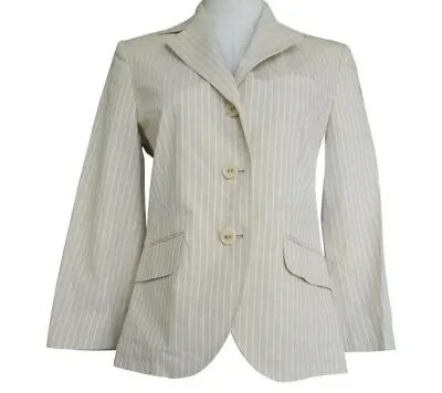 $40 • Buy MASSIMO DUTTI WOMAN Beige White Striped Jacket Collar Buttons Slit Size 28 10