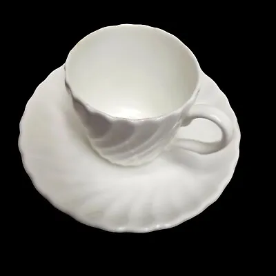 Minton Bone China 4 Sets Demitasse Cup & Saucer White Fife Swirl Made In England • $42.99