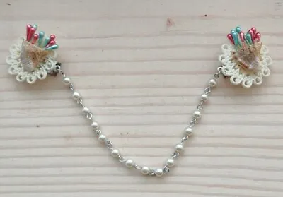 UNIQUE Vintage Sweater Clips W/ Pearl Chain & Sea Shell Bouquets! • $3.99