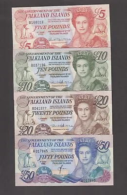 UNC Falkland Islands £5 £10 £20 £50 Set 1990-2011 British Queen Elizabeth II QE2 • £149.95