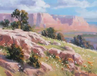 TOM HAAS Painting 'Boulder Blossoms' Oil 11x14 Sedona Arizona Mountains Flowers • $220