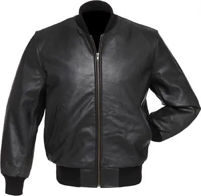 Black Real Pure Leather Varsity Letterman College Baseball Bomber Jacket Zipper • £94.99