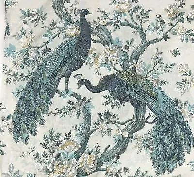 Laura Ashley 2 Belvedere Peacock Drapes Window Panels Bird Floral 38x84 Turqiuse • $59.97