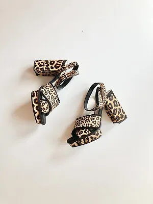 $40.78 • Buy ZARA Leopard Ponyhair Black Leather Criss Cross Platform Sandals, Size 38