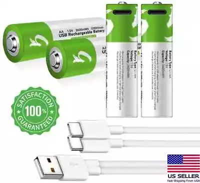 2PC USB AA 1.5V Lithium Ion Rechargeable Li-ion Battery Fast Charge Type C Cable • $12.99