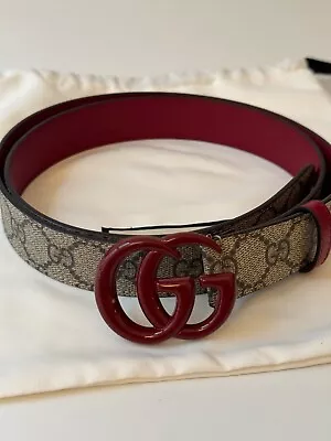 Gucci Marmont Belt GG Logo Red Brown Monogram Canvas Size 105 42 • $399