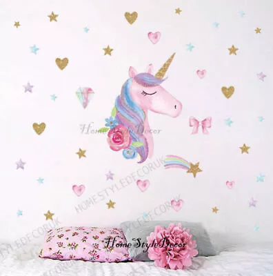 £4.99 • Buy Magical Unicorn Horse Rainbow Hearts Wall Stickers Girls Room Decal