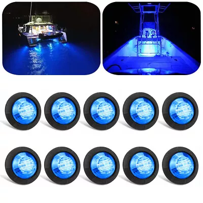 10 X Blue Round Marine Boat Cabin Courtesy Lights Deck LED Walkway Stair Light • $11.85