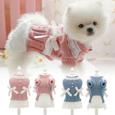 Dog Jumper Cat Pet Puppy Princess Dress Winter Warm Coat Classic Knit Clothes • £9.67