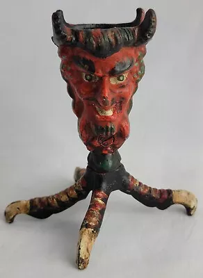 Vintage Cast Iron Two-Faced Red Devil On Bird Talons Standing Match Safe • $89.95