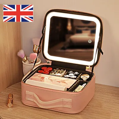 Portable Makeup Bag With Light Up LED Mirror Travel Cosmetic Train Storage Case • £29.99