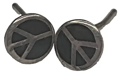 Vintage Sterling Silver 925 Black Enamel Peace Sign Stud Earrings Vietnam 1970s • $19.95