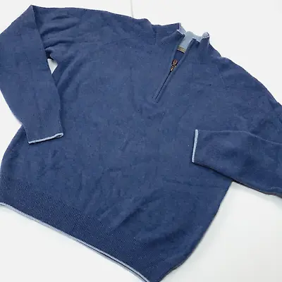 Raffi Cashmere Sweater Extra Large Blue Knit Mock Neck 1/4 Zip Pullover Golf • $44.99