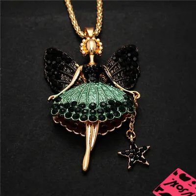New Fashion Women Cute Enamel Crystal Ballet Fairy Angel Sweater Chain Necklace • $3.95